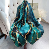Womens Colorful Long Silk Scarf Landscape Print Square Silk Scarves