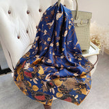 Womens Colorful Long Silk Scarf Landscape Print Square Silk Scarves