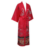Women's Cranes Print Silk Kimono Robe Blossoms Silk Robe