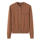 Womens Embroidered Cashmere Cardigan Colorful Button Crew Neck Coat