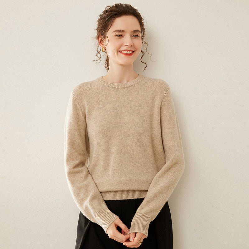 Womens Crew Neck Cashmere Sweater Cashmere Blouse for Fall Winter Camel XS