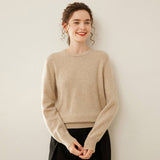 Womens Crew Neck Cashmere Sweater Cashmere Blouse for Fall Winter Camel XS