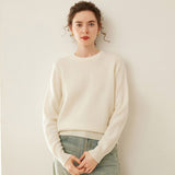 Womens Crew Neck Cashmere Sweater Cashmere Blouse for Fall Winter Ivory XS