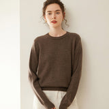 Womens Crew Neck Cashmere Sweater Cashmere Blouse for Fall Winter Coffee XS