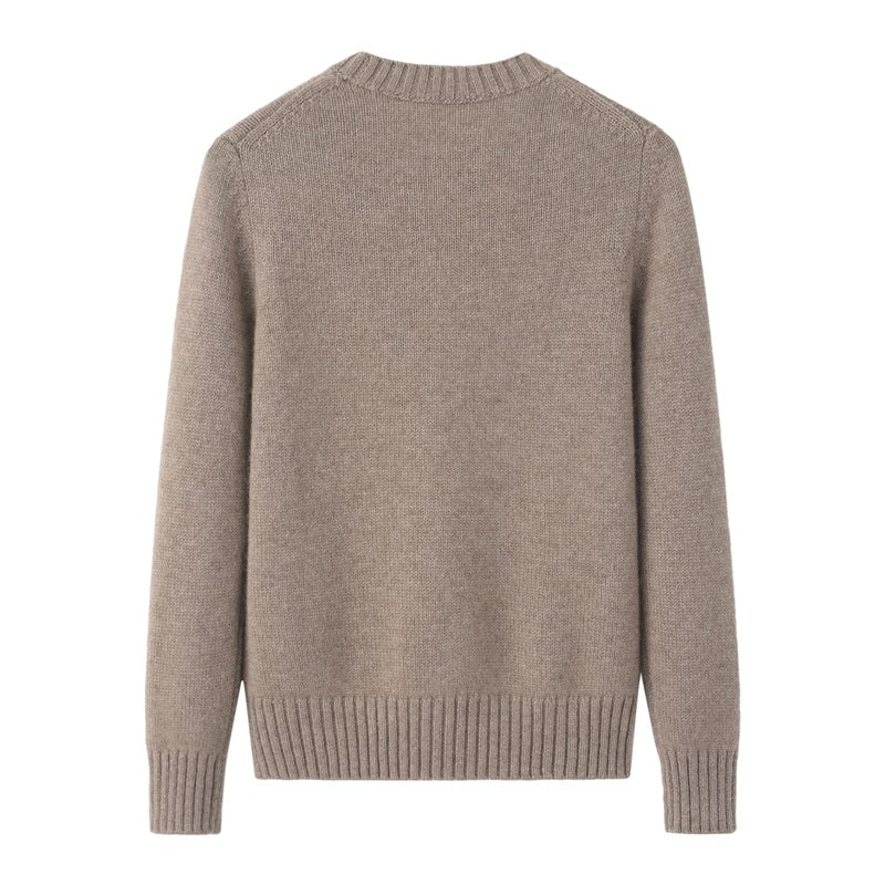 Womens Crew Neck Cashmere Sweater Playful Animal Embroidery Pullover