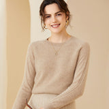 Womens Crewneck Long Sleeve Cashmere Sweater Tops Camel XS