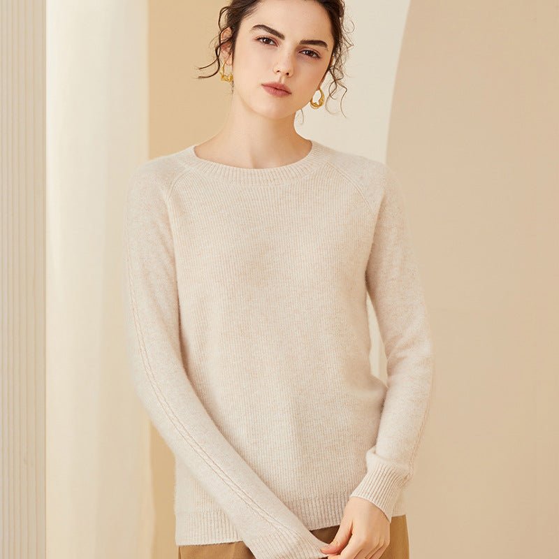 Womens Crewneck Long Sleeve Cashmere Sweater Tops Beige XS