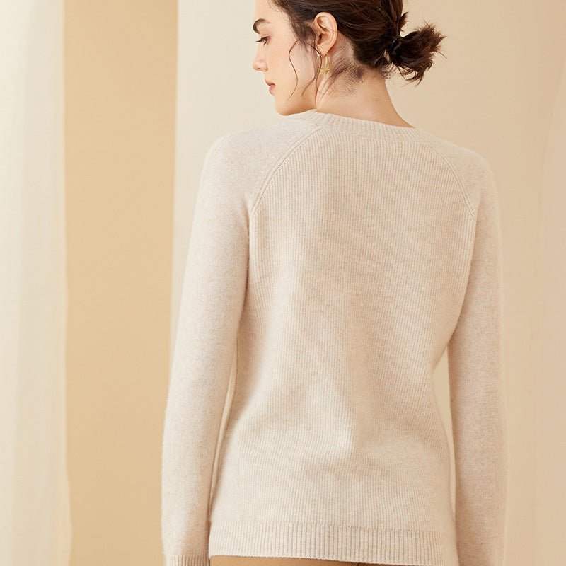 Womens Crewneck Long Sleeve Cashmere Sweater Tops Beige XS