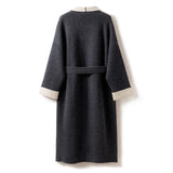 Womens Double Faced Pure Cashmere Coat with Belt Long Cardigan Cardigan