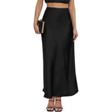 Womens Elegant Flow Silk Maxi Skirt High Waist Silk Dress