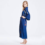 womens floral pure Silk Kimono Robes 100% Mulberry Silk Bathrobe Navy Blue One size fits most