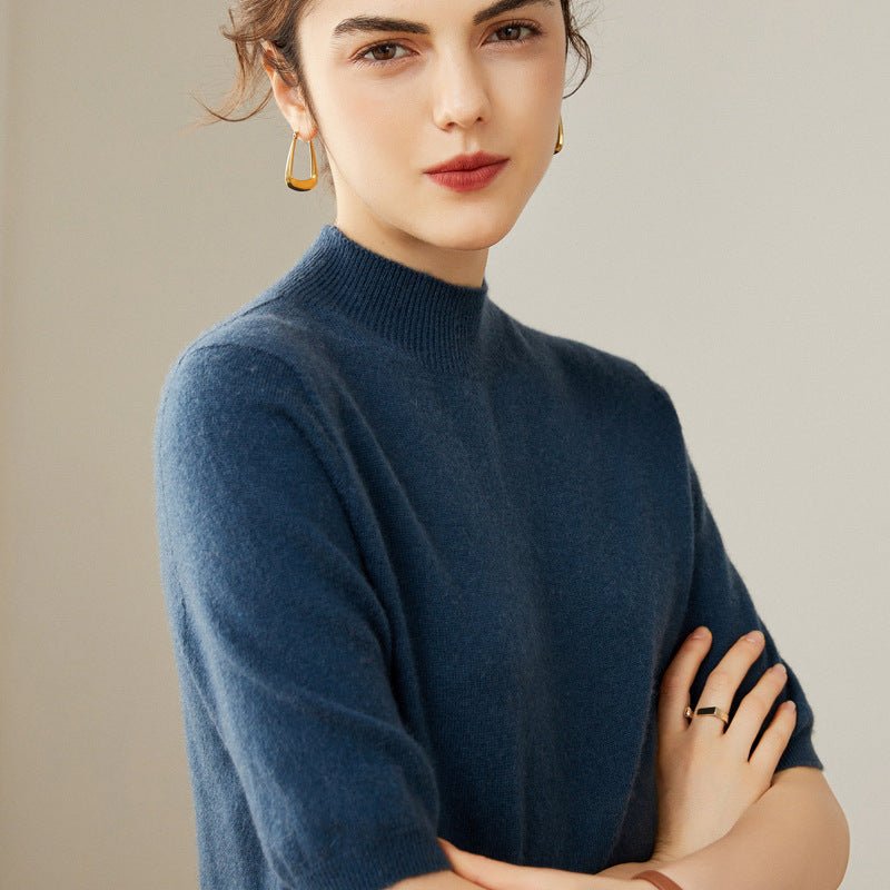 Womens Cashmere Mock Neck Sweater Half - Sleeve Superfine Sweater