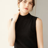 Womens Sleeveless Mock Neck Cashmere Sweater Top Cashmere Vest Tank