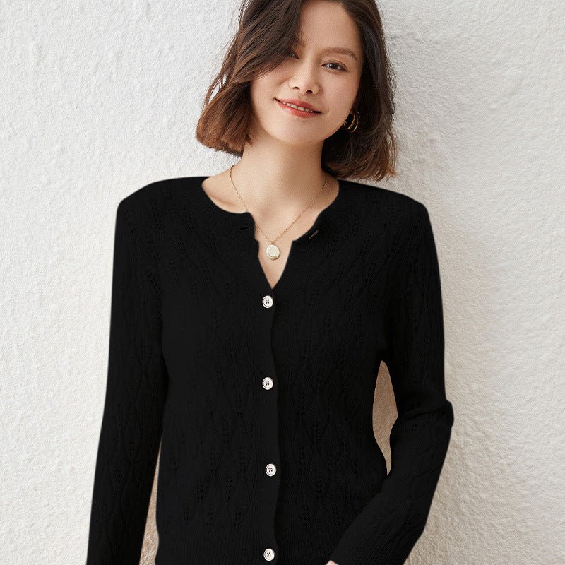 Womens Lace Knit Cashmere Cardigan Button - Down Cashmere Coat