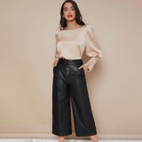 Women's Lantern Sleeve Silk Blouse Long Sleeves Silk Shirt Champagne XS