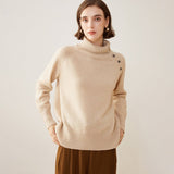 Lady Asymmetrical Buttoned Collar Cashmere Sweater Cashmere Pullover