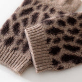 Womens Leopard Print Cashmere Gloves Knitted Half - finger Gloves