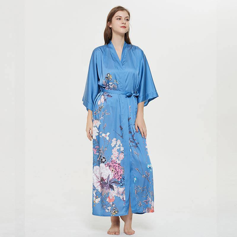 Women's Blossoms And Butterflies Floral Print Silk Kimono