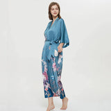 Women's Blossoms And Butterflies Floral Print Silk Kimono