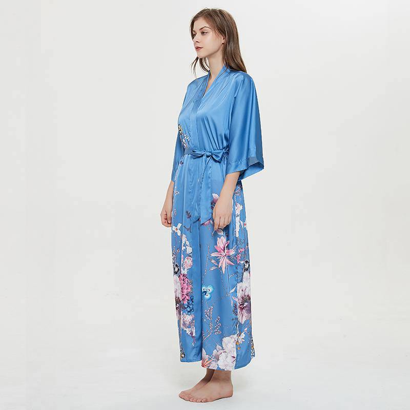 Women's Blossoms And Butterflies Floral Print Silk Kimono