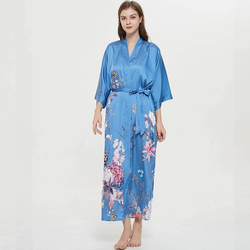 Women's Blossoms And Butterflies Floral Print Silk Kimono
