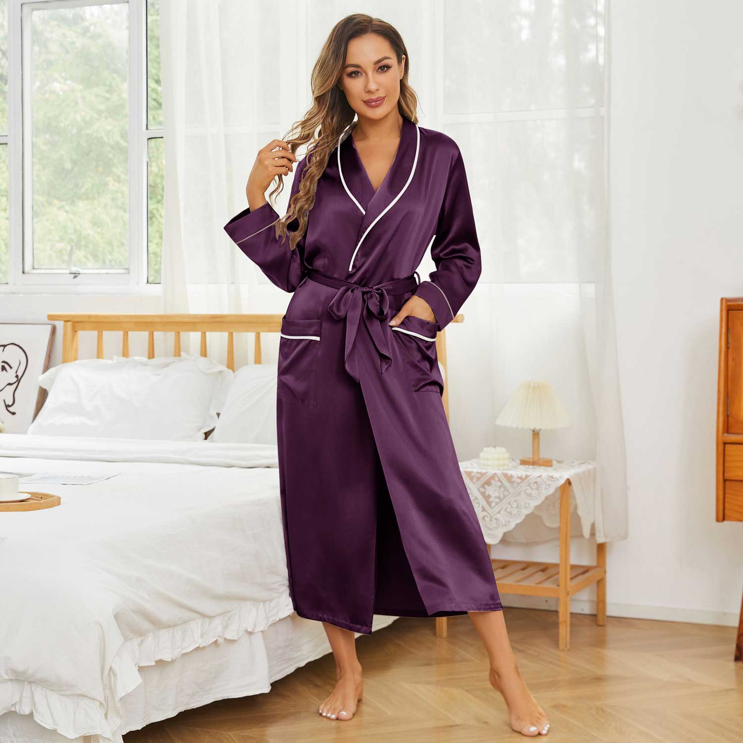 Womens Long Silk Robes 100% Pure Silk Bathrobe Silk Gown