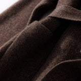 Womens Belted Shawl Collar Cashmere Coat Patch Pockets Long Cardigan