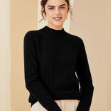 Womens Mock Neck Cashmere Sweater Cable - Knit Cashmere Pullover
