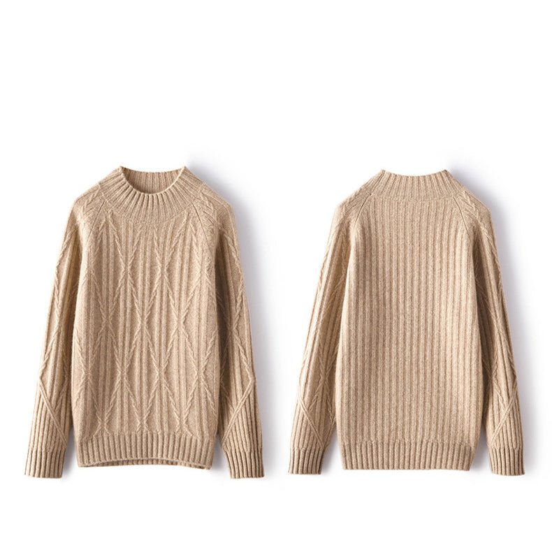 Womens Crew Neck Textured Cable Knit Long Sleeve Cashmere Sweater