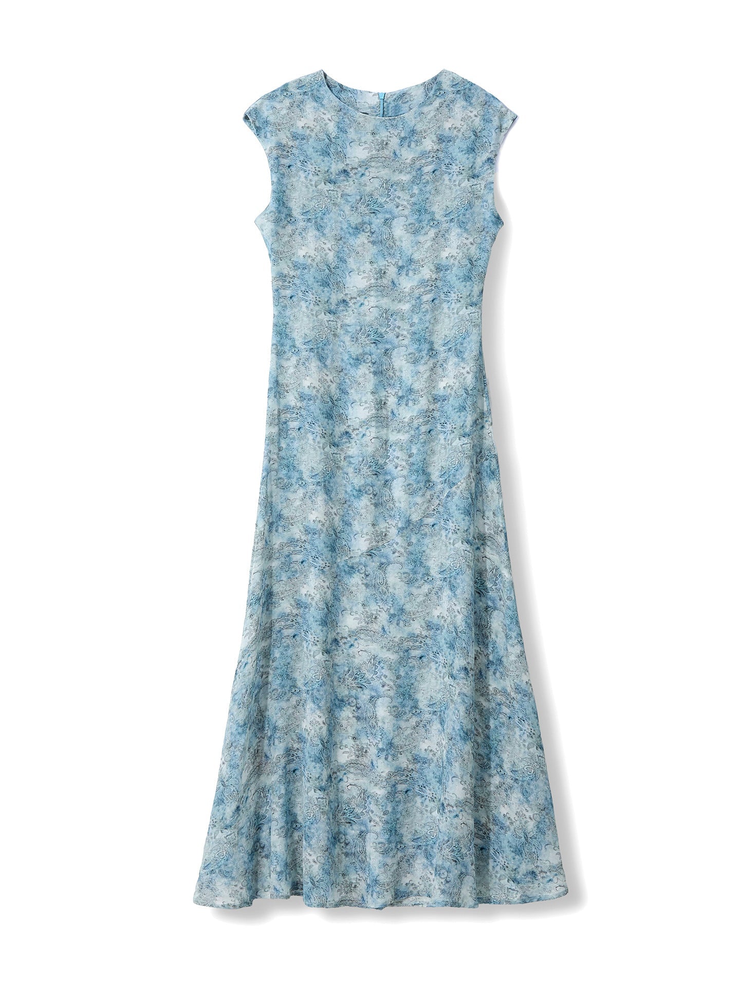 Womens Paisley Print Silk Maxi Dress Cap Sleeve Long Silk Dress Blue XS