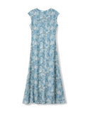 Womens Paisley Print Silk Maxi Dress Cap Sleeve Long Silk Dress Blue XS