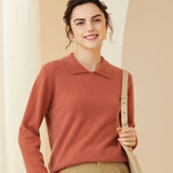 Womens Long Sleeves Pullover Cashmere Polo Collar Sweater
