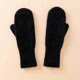 Womens Pure Cashmere Knit Mittens Cashmere Gloves with Diamond Pattern