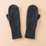 Womens Pure Cashmere Knit Mittens Cashmere Gloves with Diamond Pattern