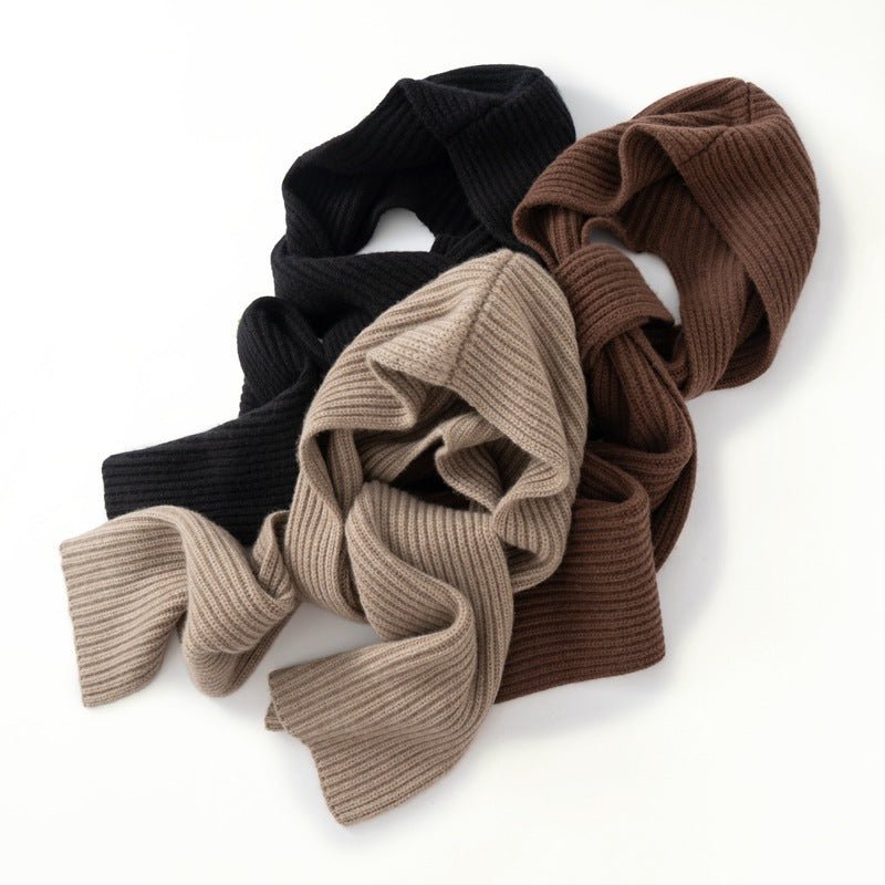 Womens Pure Cashmere Scarf Ribbed Knit Cashmere Hooded Scarf