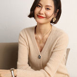 Womens Rib Knit Cashmere Cardigan Crystal Button Cashmere Sweater