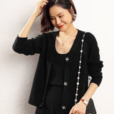 Womens Rib Knit Cashmere Cardigan Crystal Button Cashmere Sweater