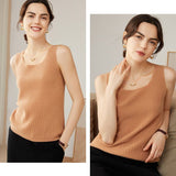 Women's Ribbed Knit Scoop Neck Sleeveless Cashmere Vest U - Neck Cashmere Tank