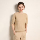 Womens Short Sleeve Cashmere Sweater Crew Neck Cashmere Knit Pullover Gray XS