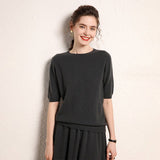 Womens Short Sleeve Cashmere Sweater Crew Neck Cashmere Knit Pullover Gray XS