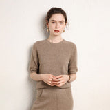 Womens Short Sleeve Cashmere Sweater Crew Neck Cashmere Knit Pullover Taupe XS