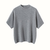 Womens Short Sleeve Cashmere Sweater Mock Neck Cashmere Knit Top Black XS