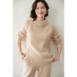 Womens Sideling Zip - up Cashmere Sweater Turtleneck Cashmere Pullover Beige XS