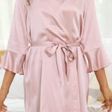 Womens Flared Sleeves Silk Bathrobe 100% Silk Robe