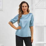 Womens Silk Blouse Short Sleeves Both Sides Silk Top