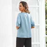 Womens Silk Blouse Short Sleeves Both Sides Silk Top