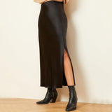 Womens Silk Maxi Skirt with Side Slit High Waist Silk Skirt