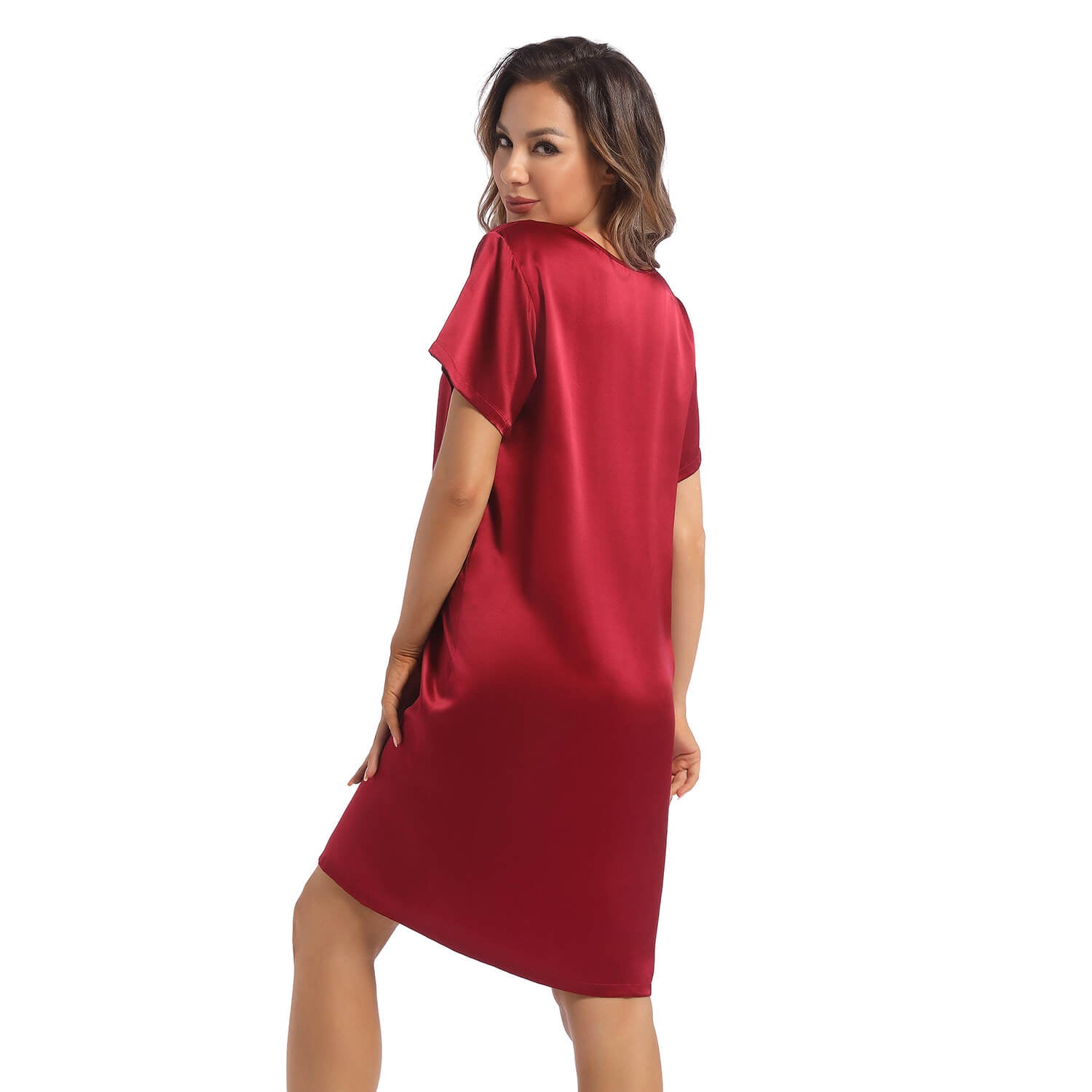 Women's Silk Nightgown Short Sleeve Round Neck Silk Nightdress