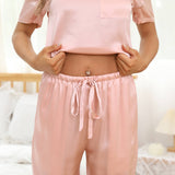 Women's Silk Pajamas Short Sleeve Round Neck Silk Pj Set