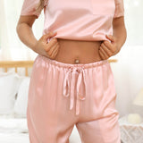 Women's Silk Pajamas Short Sleeve Round Neck Silk Pj Set